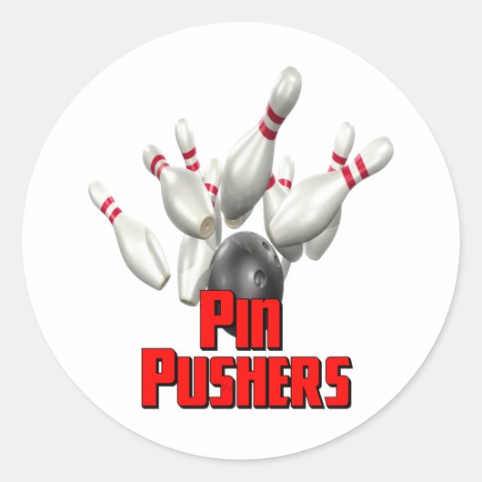 Pin Pushers Bowling Ronde Sticker (Voorkant)