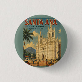 Pin Santa Ana, El Salvador Retro poster Ronde Button 3,2 Cm