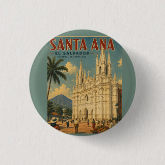Pin Santa Ana, El Salvador Retro poster Ronde Button 3,2 Cm