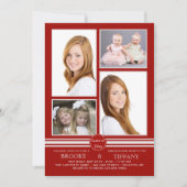 Pin Stripe Four Photo Red Afstuderen Invitation Kaart (Voorkant)