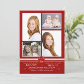 Pin Stripe Four Photo Red Afstuderen Invitation Kaart (Staand voorkant)