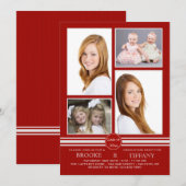 Pin Stripe Four Photo Red Afstuderen Invitation Kaart (Voorkant / Achterkant)
