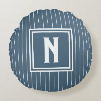 Pin Stripe - Marineblauw + Wit Rond Kussen