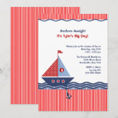 Pin Stripe Nautical Juvenile Birthday Uitnodiging (Voorkant / Achterkant)