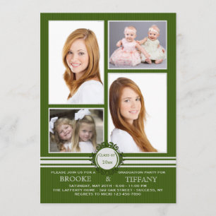 Pin Stripe Vier Foto Afstudeer Uitnodiging