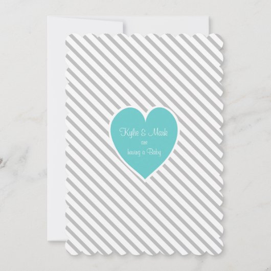 Pin Stripes en Heart Grey en Aqua Kaart (Achterkant)