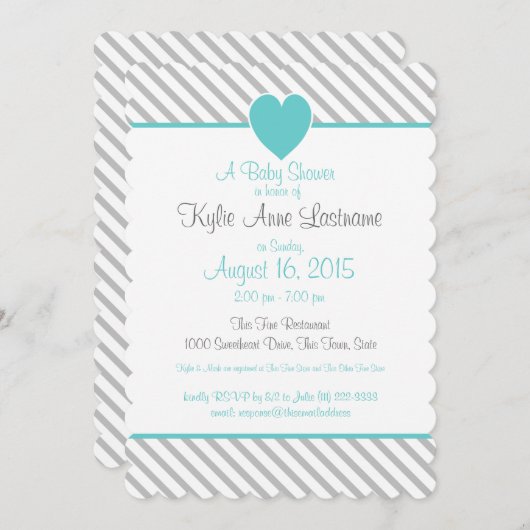 Pin Stripes en Heart Grey en Aqua Kaart (Voorkant / Achterkant)