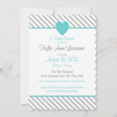 Pin Stripes en Heart Grey en Aqua Kaart (Voorkant)
