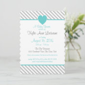 Pin Stripes en Heart Grey en Aqua Kaart (Staand voorkant)