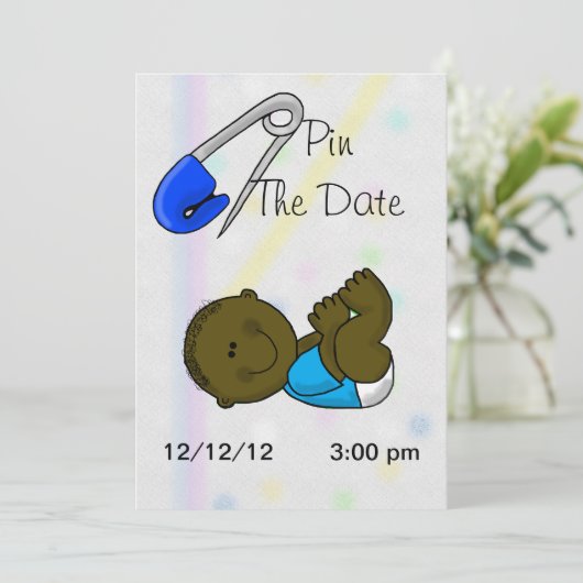 Pin the Date Dark Baby Boy Shower Invitation Save The Date (Staand voorkant)