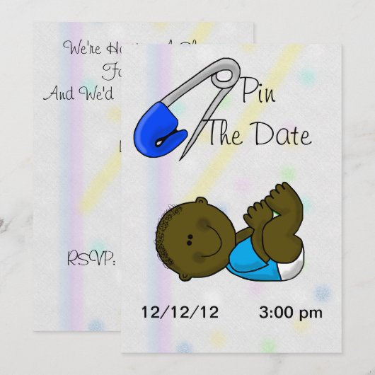 Pin the Date Dark Baby Boy Shower Invitation Save The Date (Voorkant / Achterkant)