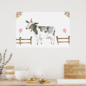 Pin the Tail Koe Farm Animals Girl Birthday Roze Poster (Keuken)