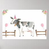 Pin the Tail Koe Farm Animals Girl Birthday Roze Poster (Voorkant)