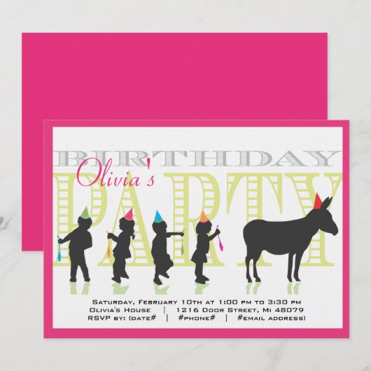 Pin the Tail on the Donkey Birthday Invitation Kaart (Voorkant / Achterkant)