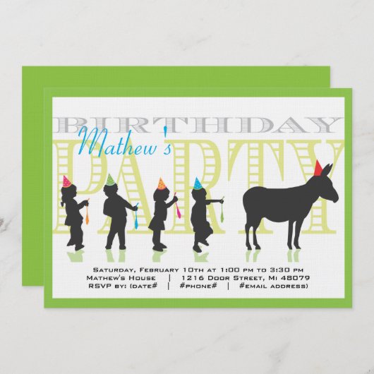 Pin the Tail on the Donkey Birthday Invitation Kaart (Voorkant / Achterkant)