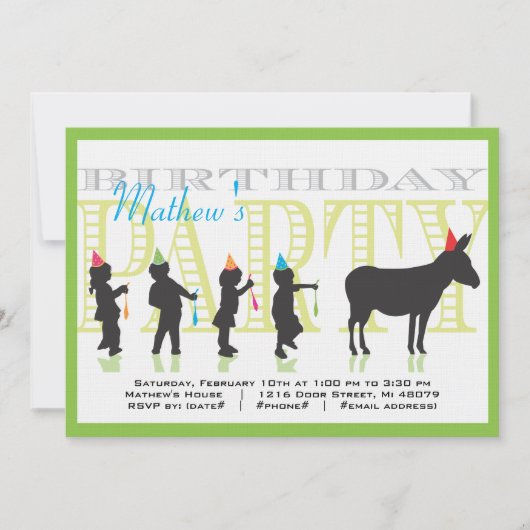 Pin the Tail on the Donkey Birthday Invitation Kaart (Voorkant)