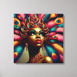 Pin-Up African Woman Bold Feathers jaren 1960 Canvas Afdruk