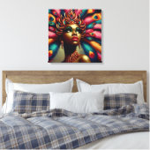 Pin-Up African Woman Bold Feathers jaren 1960 Canvas Afdruk (Insitu (Slaapkamer))