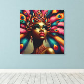 Pin-Up African Woman Bold Feathers jaren 1960 Canvas Afdruk (Insitu (Houten vloer))