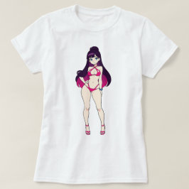 Pin-Up Anime Meisje in Roze Uitgesneden Bikini T-shirt