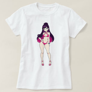Pin-Up Anime Meisje in Roze Uitgesneden Bikini T-shirt