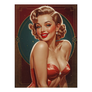 Pin-up Blonde Inspirée Art Deco tonen Perfect Poster