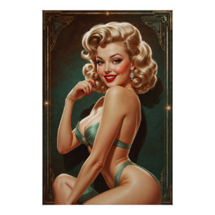 Pin-up Blonde Inspirée Art Deco tonen Perfect Poster