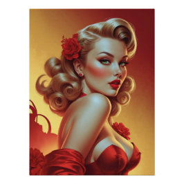 Pin-Up Blonde, rode kleur Perfect Poster