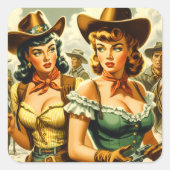Pin-up Cowgirls Vierkante Sticker (Voorkant)