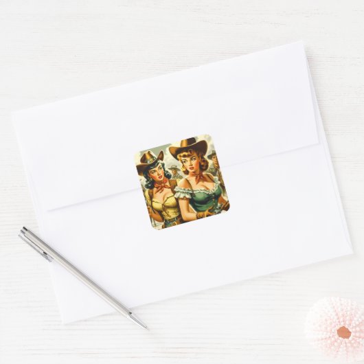 Pin-up Cowgirls Vierkante Sticker (Envelop)
