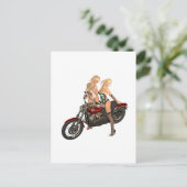 Pin-up fietsmeisjes briefkaart (Staand voorkant)