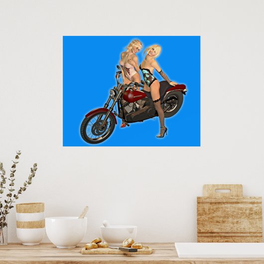 Pin-up fietsmeisjes poster (Keuken)