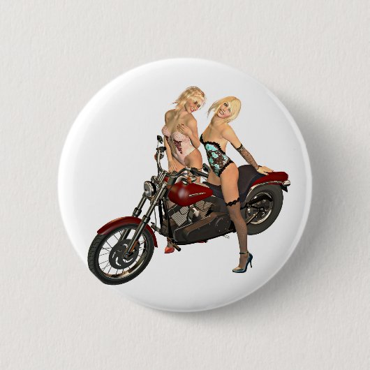 Pin-up fietsmeisjes ronde button 5,7 cm (Voorkant)