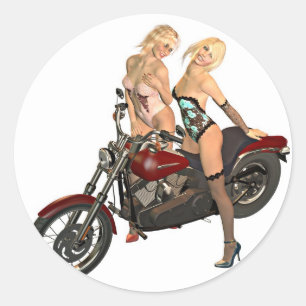 Pin-up fietsmeisjes ronde sticker
