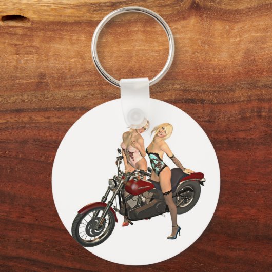 Pin-up fietsmeisjes sleutelhanger (Voorkant)