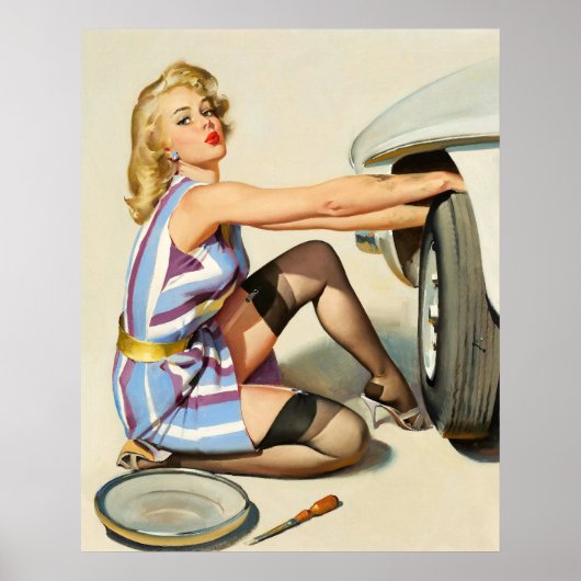 Pin-up Fixing A Car Poster (Voorkant)