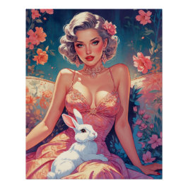 Pin-Up Floral Schattige Paashaas Perfect Poster