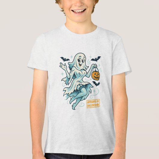 Pin-Up Ghost Girl - Spookachtig Schattige Hallowee Tri-Blend Shirt (Voorkant)