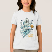 Pin-Up Ghost Girl - Spookachtig Schattige Hallowee Tri-Blend Shirt (Voorkant)