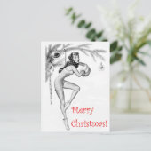 Pin-up girl als kerstboomversiering,  briefkaart (Staand voorkant)