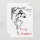 Pin-up girl als kerstboomversiering,  briefkaart (Voorkant / Achterkant)