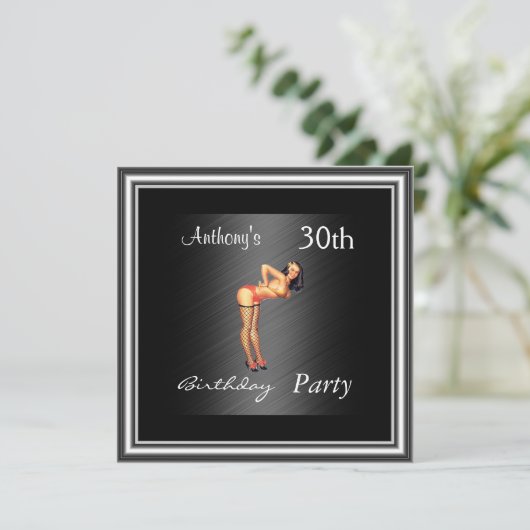 Pin-up Girl and Black Birthday Party Kaart (Staand voorkant)