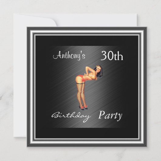 Pin-up Girl and Black Birthday Party Kaart (Voorkant)