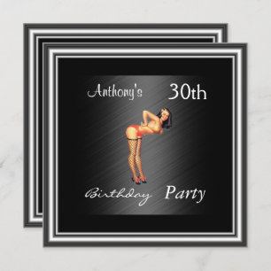Pin-up Girl and Black Birthday Party Kaart