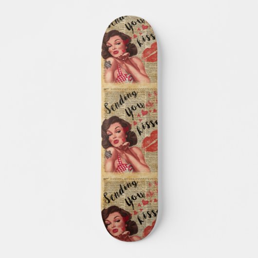 Pin-up Girl Art zend Kisses met liefde Skateboard (Voorkant)