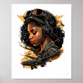 Pin Up Girl Black Woman Bomber Pilar Aviation Poster