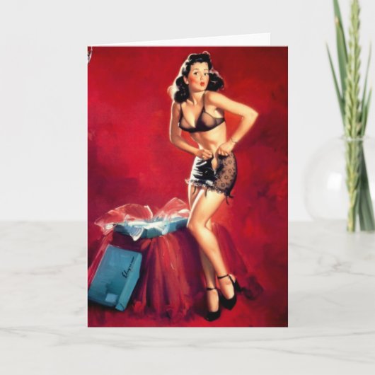 Pin-Up Girl Dressing Greeting Card Feestdagen Kaart (Voorkant)