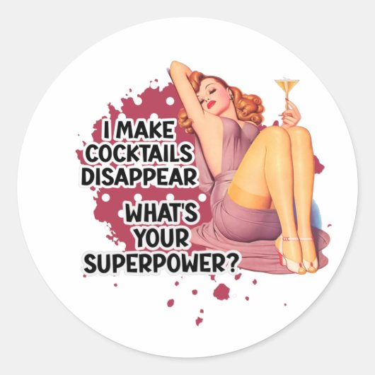 Pin-up Girl Drink Retro Houseechtgenote Humor Ronde Sticker (Voorkant)