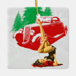 Pin-up-Girl-klassieke auto Keramisch Ornament