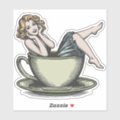 Pin-up Girl Koffieverslaafde Sticker (Vel)